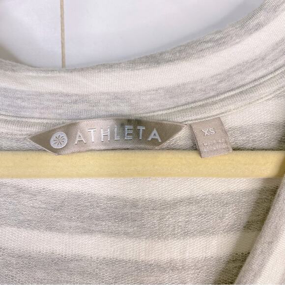 Athleta Casual Knit Mini Dress Short Sleeves V-Neck Stripes Gray White XS - Picture 10 of 14